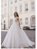 Ivory Lace Tulle V Back Floral Wedding Dress